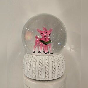 Pink Deer Christmas Snow Globe EUC
